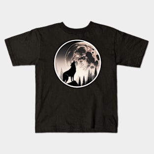 wolf looking to the moon Kids T-Shirt